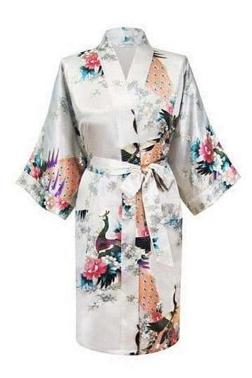 KIMU® Kimono Wit Kort S-M Yukata Satijn Boven de Knie Korte, Ophalen of Verzenden