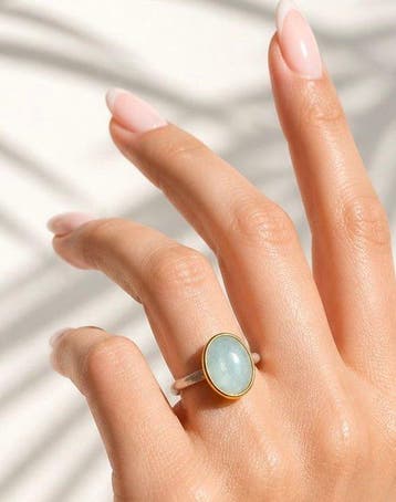 925 zilver, melkachtig aquamarijn - Ring