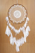 Dromenvanger Groot Bruin Wit Dreamcatcher Veren Macramé Bohe, Ophalen of Verzenden, Nieuw