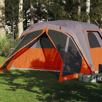 vidaXL Gezinstent met luifel 6-persoons waterdicht grijs en, Caravanes & Camping, Verzenden