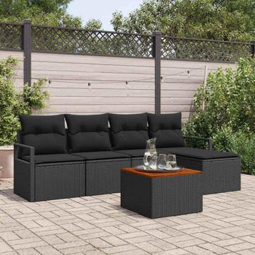 vidaXL Tuinbank Set 6 st Zwart poly rattan, Verzenden