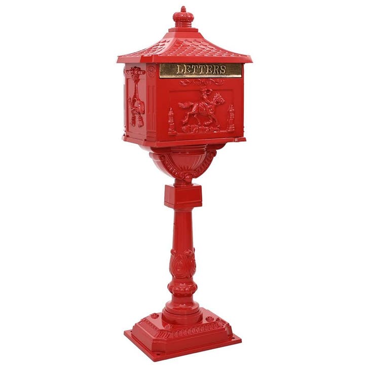 vidaXL Staande Brievenbus Rood 42,5 x 29,5 x 117 cm Gegoten, Tuin en Terras, Brievenbussen, Nieuw, Verzenden