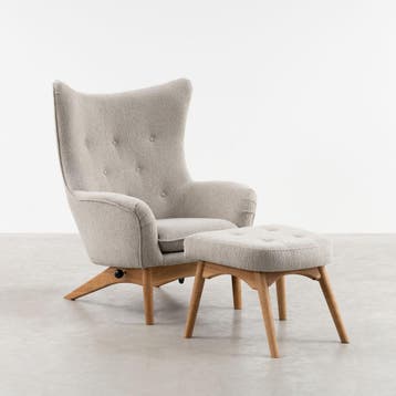 Fauteuils met eiken frame - Relaxfauteuils met voetenbank, Huis en Inrichting, 100 tot 125 cm, Modern, minimalistisch, scandinavisch, deens, retro