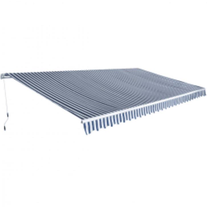 vidaXL Luifel handmatig uittrekbaar 600 cm blauw/wit, Tuin en Terras, Zonneschermen, Nieuw, Verzenden