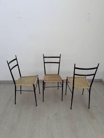 Stoel - Metaal - Set van drie vintage stoelen, Antiek en Kunst