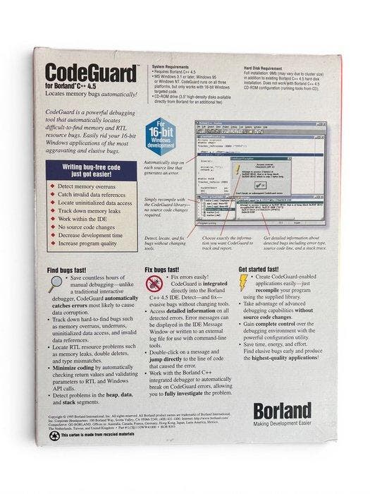 Borland - Borland CodeGuard for Borland C++ 4.5 -, Consoles de jeu & Jeux vidéo, Consoles de jeu | Accessoires Autre