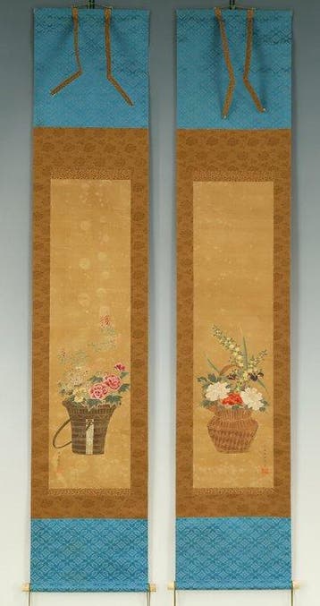 Colorful Flowers in Basket with Box - Attributed to