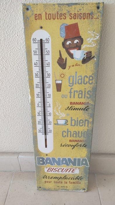 Plaque - Banania laiton tôle, Antiek en Kunst, Antiek | Wandborden en Tegels