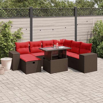 vidaXL 8-delige tuinbankset met kussens, bruin polyrotan, Verzenden, Nieuw