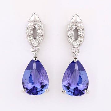 Oorbellen - 14 karaat Witgoud - 2.12ct. tw. Tanzaniet -, Nieuw