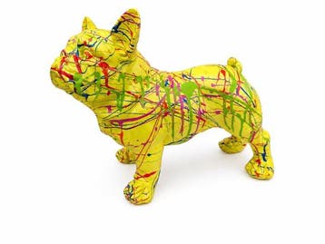 Beeld, yellow buldog artistic - 28 cm - polyresin