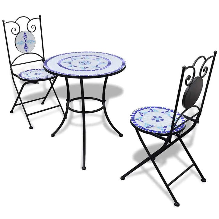vidaXL 3-delige Bistroset keramische tegel blauw en wit, Tuin en Terras, Tuinsets en Loungesets, Nieuw, Verzenden