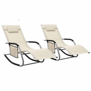 vidaXL Ligbedden 2 st textileen crèmekleurig en grijs, Tuin en Terras, Verzenden, Nieuw