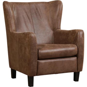 Leren fauteuil Hug - Vintage Brown (bruin) - Poten hout, Huis en Inrichting, Nieuw, Ophalen of Verzenden, 75 tot 100 cm, Eigentijds, Klassiek, Retro, Romantisch