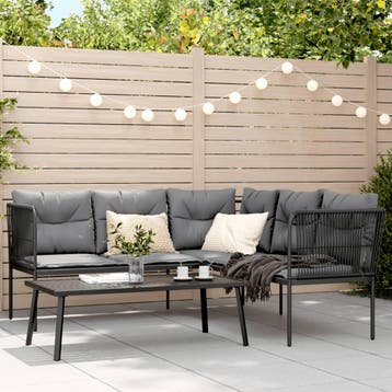 vidaXL Loungeset met kussens staal en textileen zwart, Verzenden, Nieuw, Loungeset