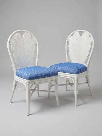 Stoel - Rattan, Textiel, Hout - Set van vier vintage