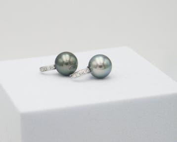 Boucles doreilles - 18 carats Or blanc Perle - Diamant, Handtassen en Accessoires, Oorbellen, Nieuw