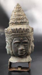 Een Boeddhahoofd met 4 gezichten in Khmer-stijl, - Hoofd -, Antiek en Kunst