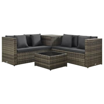 vidaXL 4-delige Loungeset met kussens poly rattan grijs, Verzenden, Nieuw, Loungeset