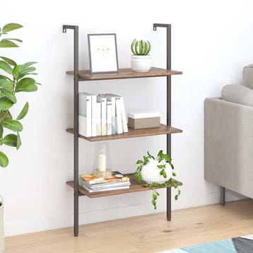vidaXL Ladderrek met 3 schappen 64x35x120,5 cm donkerbruin, Verzenden, Nieuw