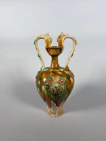 Ancient Chinese -Tang Dynasty, Sancai glazed Vase - 13 cm