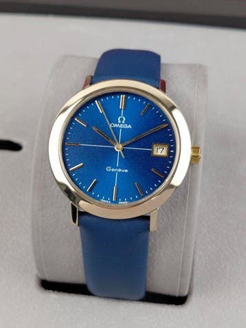 Omega - Genève - 18K Gold Bezel - Blue Dial - Date -