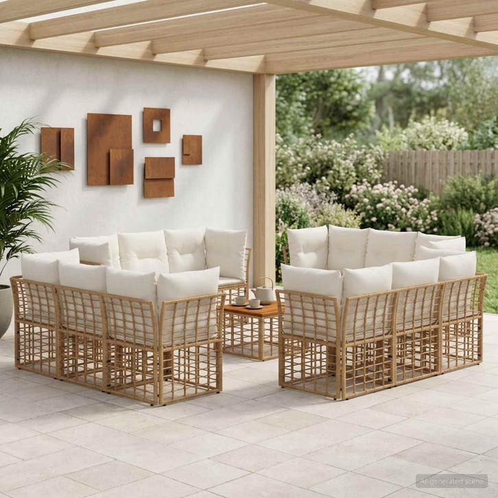 vidaXL Buiten bank set 13 pcs Natuurlijk en Crème Wit, Tuin en Terras, Tuinsets en Loungesets, Nieuw, Verzenden