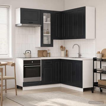 vidaXL Keukenblok KALMAR 8 st Zwart Bewerkt hout, Verzenden, Nieuw