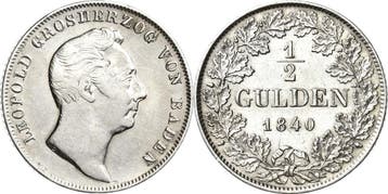 1/2 Gulden 1840, Baden-durlach Carl Leopold Friedrich 183..., Verzenden, België