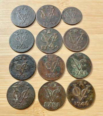 Nederlands-Indië. Set van 12 VOC duiten, 1734/1786 (Zonder, Postzegels en Munten