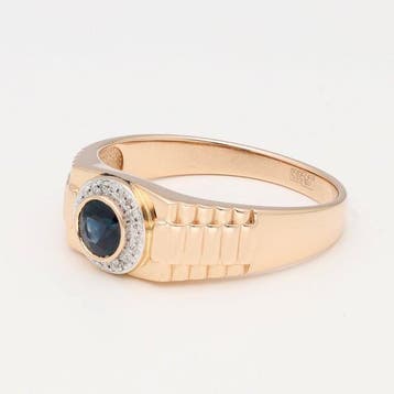 Bague - 14 carats Or rose - Diamant - Saffier, Nieuw