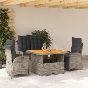 vidaXL 4-delige Tuinset met kussens poly rattan grijs, Verzenden, Nieuw, Tuinset