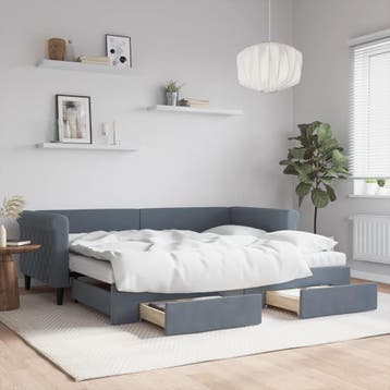 vidaXL Slaapbank onderschuifbed en lades 90x200 cm fluweel, Verzenden
