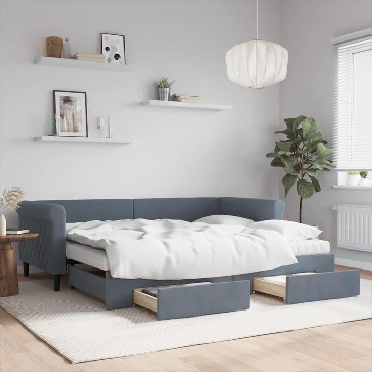 vidaXL Slaapbank onderschuifbed en lades 90x200 cm fluweel, Maison & Meubles, Chambre à coucher | Lits, Envoi