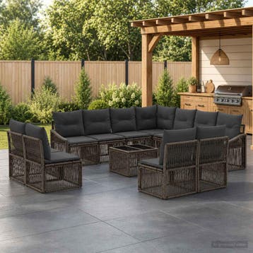 vidaXL Tuinbank Set 12 st Grijs poly rattan, Jardin & Terrasse, Verzenden