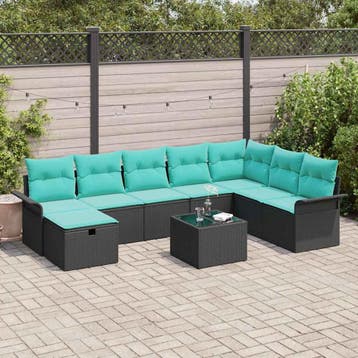 vidaXL Tuinbank Set met kussen met opslag 9 pcs Zwart Poly, Verzenden, Nieuw