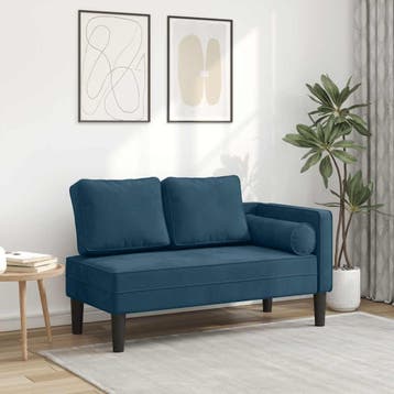 vidaXL Chaise longue met kussens fluweel blauw, Verzenden