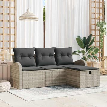 vidaXL Tuinbank Set 4 st Lichtgrijs poly rattan, Verzenden, Nieuw