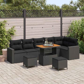 vidaXL Tuinbank Set met kussen 11 pcs Zwart poly rattan, Verzenden