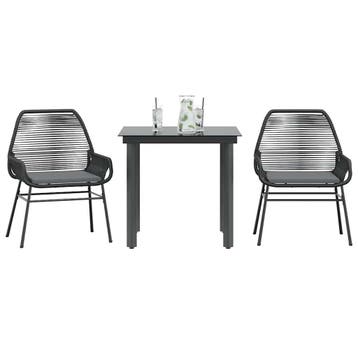 vidaXL 3-delige Tuinset met kussens poly rattan glas zwart, Verzenden, Nieuw, Tuinset
