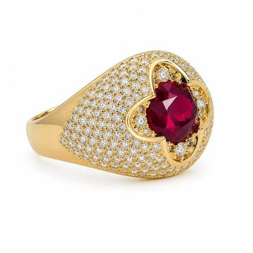 Zonder minimumprijs - Ring Verguld Robijn - Diamant - 18k, Nieuw