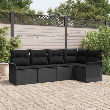 vidaXL Tuinbank Set 5 st Zwart poly rattan, Verzenden, Nieuw