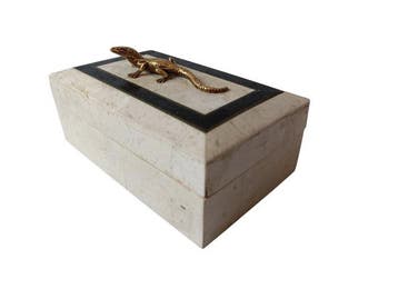 Sieradendoos - Steen, hout en vergulde messing