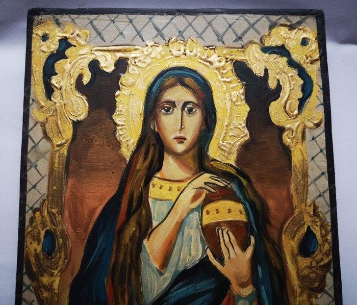 Icoon - Russische handgeschilderde icoon van Maria Magdalena, Antiek en Kunst, Antiek | Boeken en Manuscripten
