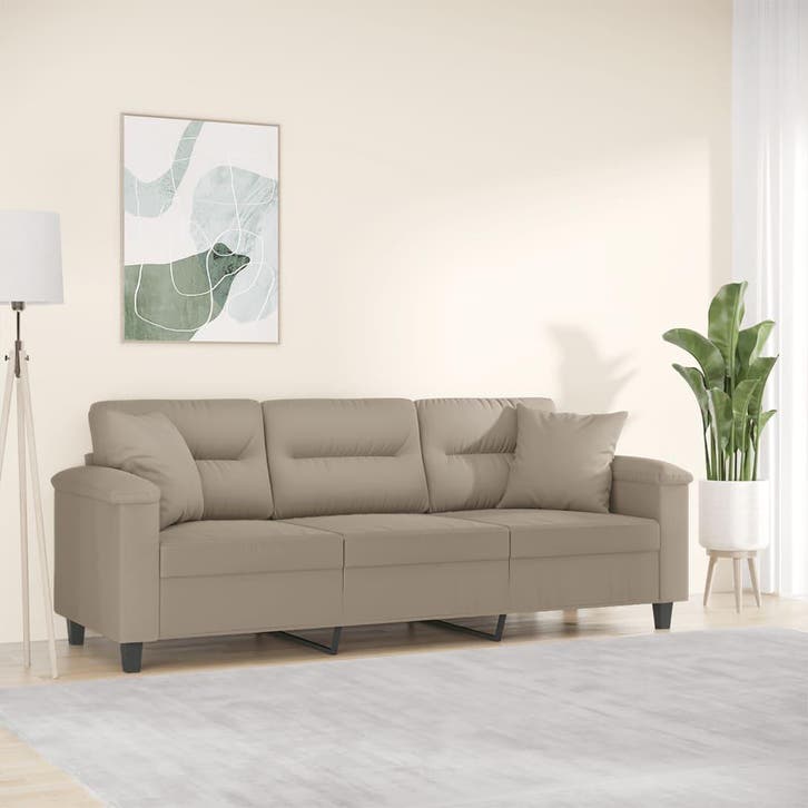 vidaXL Driezitsbank met kussens 180 cm microvezelstof taupe, Huis en Inrichting, Zetels | Zetels, Nieuw, Verzenden