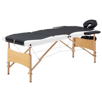 vidaXL Massagetafel inklapbaar 3 zones hout zwart en wit, Verzenden