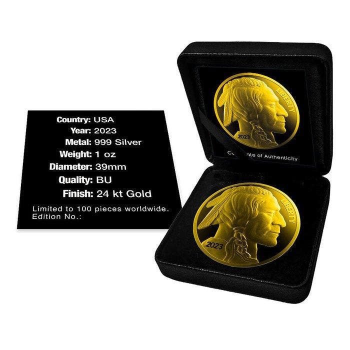Verenigde Staten. 2023 1 oz American Silver Buffalo Full 24k, Timbres & Monnaies, Métaux nobles & Lingots