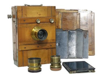 Antieke Houten Straatbord Camera Complete Set met Statief..., Ophalen of Verzenden