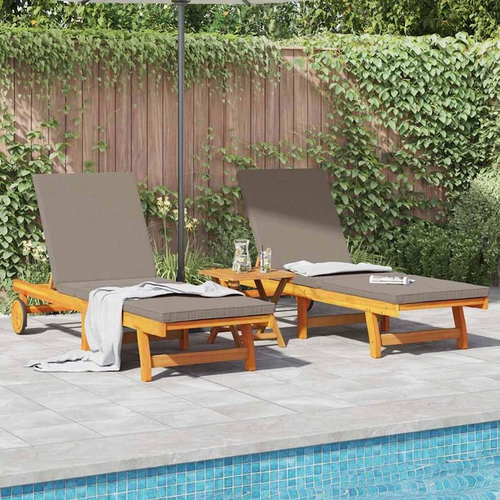 vidaXL Ligstoel 2-persoon 3 pcs Bruin Massief Acacia Hout, Tuin en Terras, Ligbedden, Nieuw, Verzenden