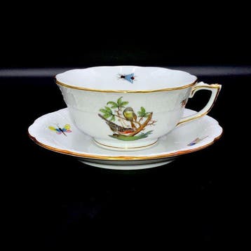 Herend - Largest Size Tea Cup & Saucer - Rothschild Bird